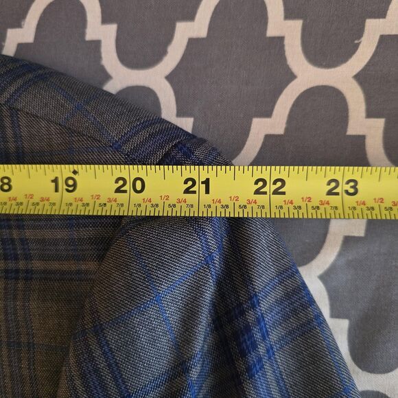Enzo Tovare Blazer Mens 46R Gray Blue Windowpane Plaid 2 Button Sport Coat Wool - Picture 15 of 16